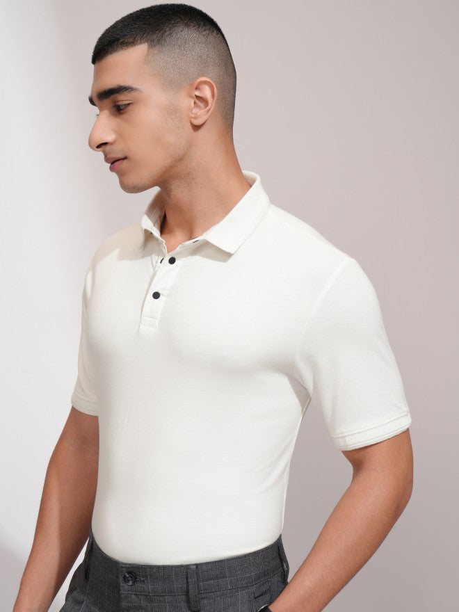Highlander Men White Solid Polo Collar T-Shirt - White - Image 4