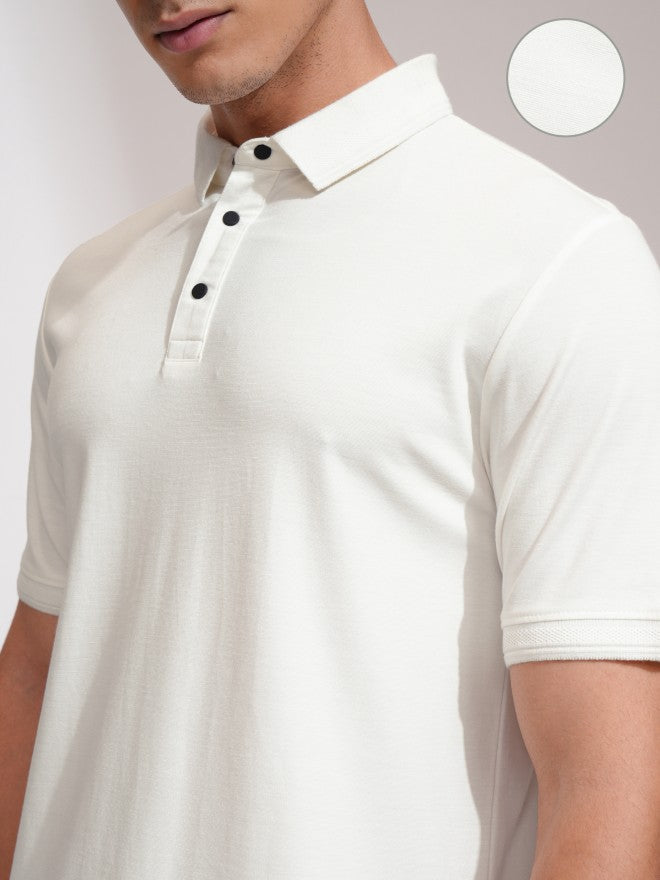 Highlander Men White Solid Polo Collar T-Shirt - White - Image 5