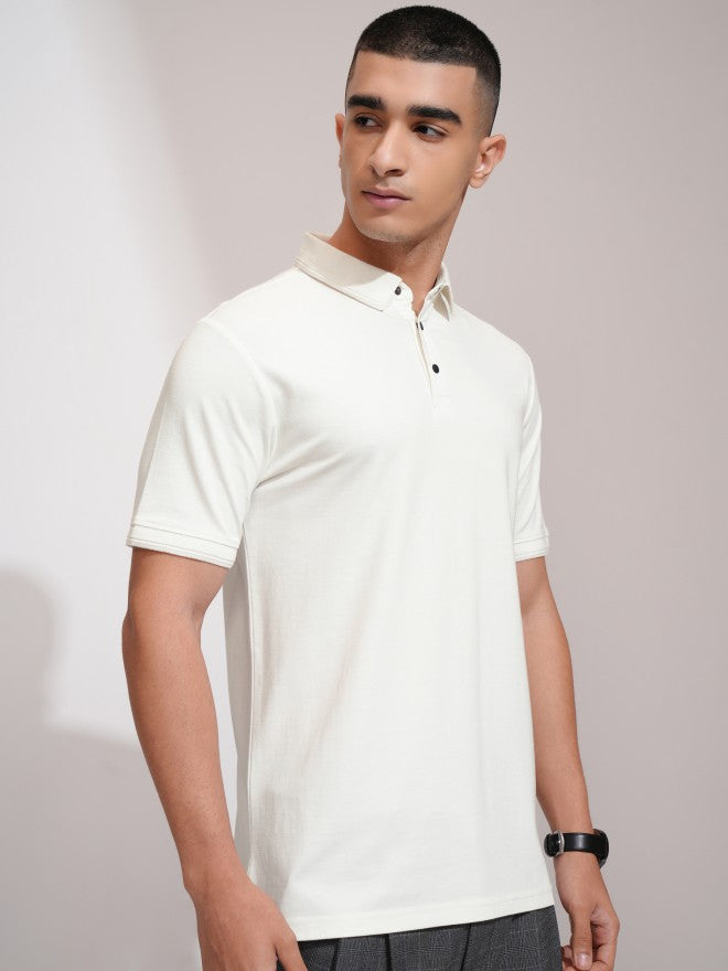 Highlander Men White Solid Polo Collar T-Shirt - White - Image 6