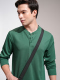 Highlander Men Teal Self Design Henley Neck T-Shirt - Teal - Image 1