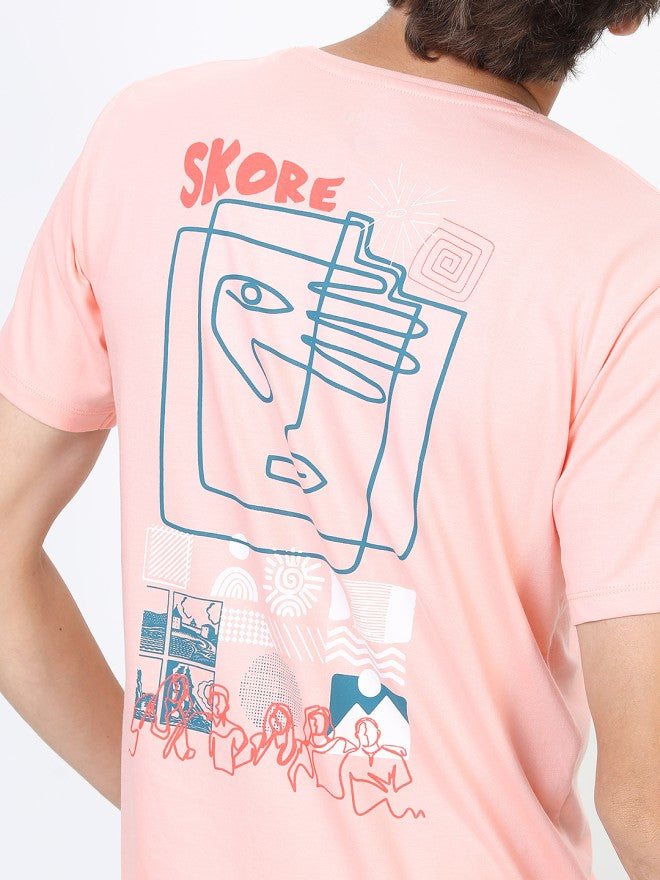 Highlander Men Pink Printed Round Neck Slim Fit T-Shirt - Pink - Image 3