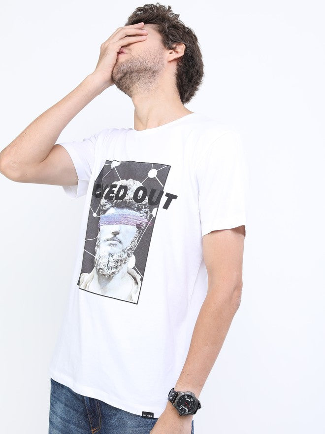 Highlander Men White Printed Round Neck Slim Fit T-Shirt - White - Image 4