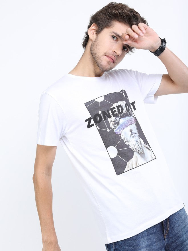 Highlander Men White Printed Round Neck Slim Fit T-Shirt - White - Image 5