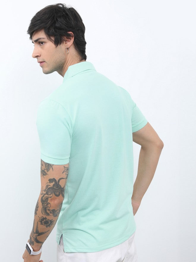 Highlander Men Sea Green Polo Collar Striped Polo Collar T-Shirt - Sea Green - Image 2