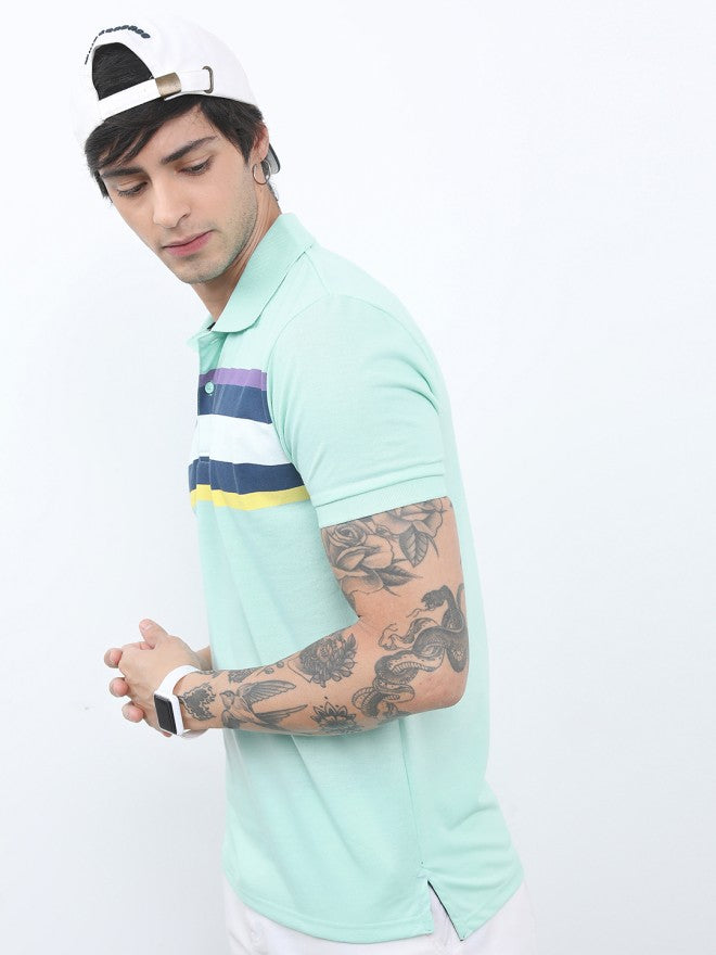 Highlander Men Sea Green Polo Collar Striped Polo Collar T-Shirt - Sea Green - Image 3