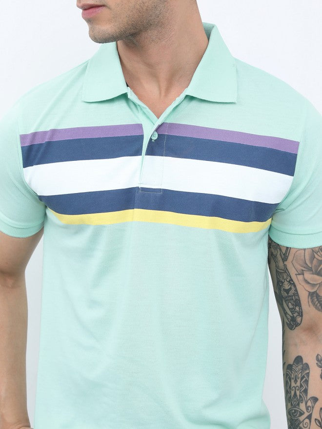 Highlander Men Sea Green Polo Collar Striped Polo Collar T-Shirt - Sea Green - Image 4