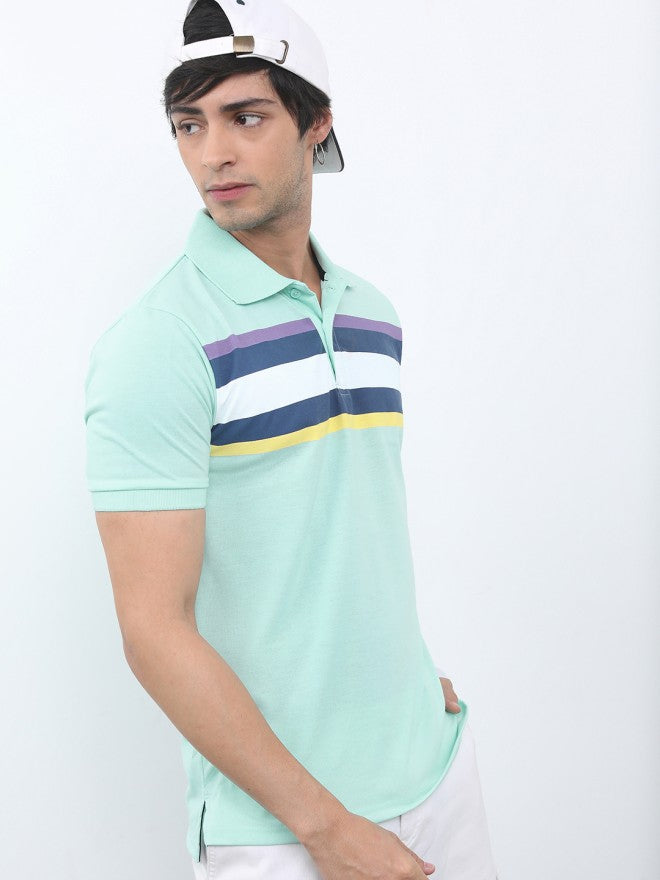 Highlander Men Sea Green Polo Collar Striped Polo Collar T-Shirt - Sea Green - Image 5