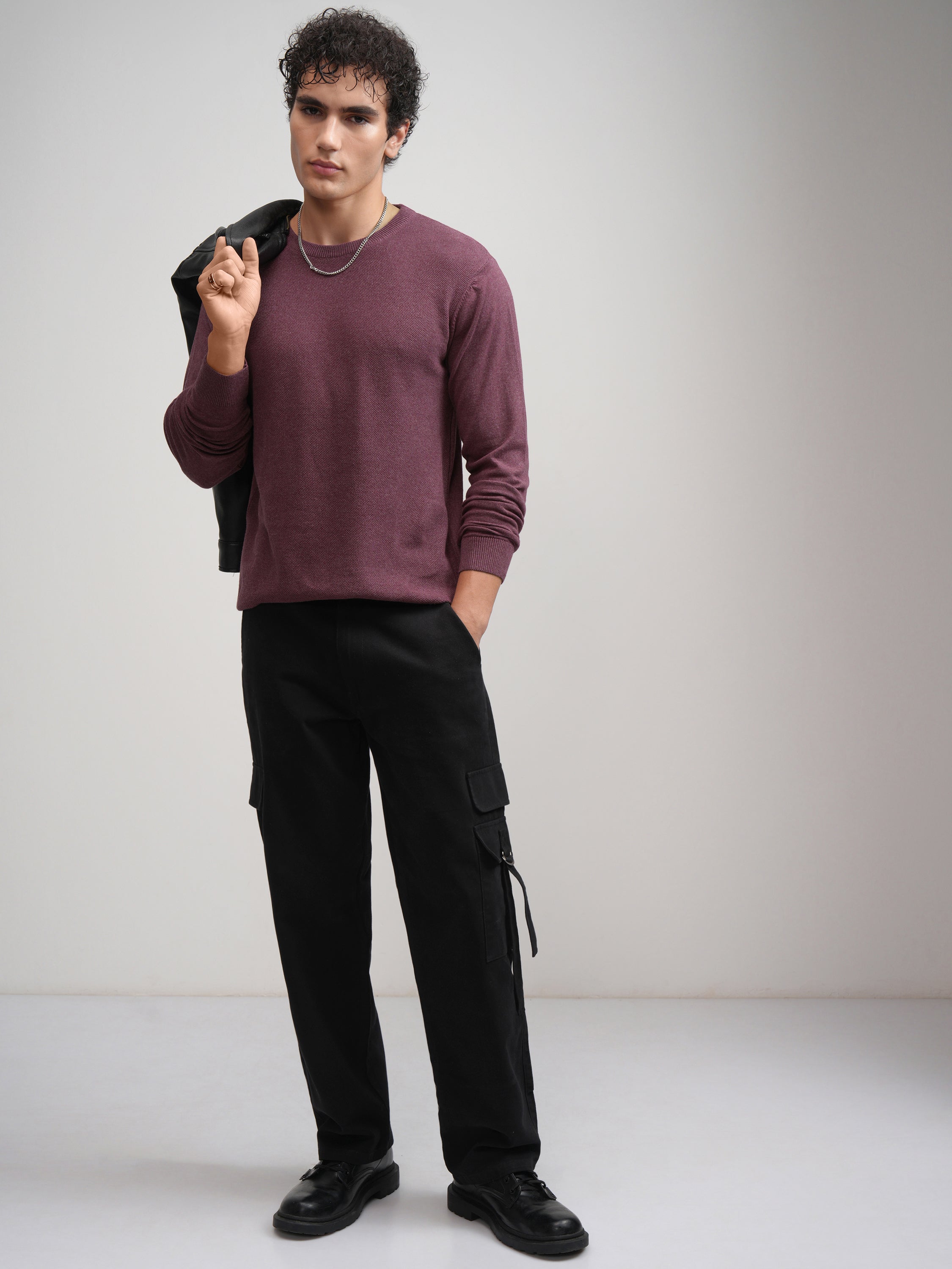 Highlander Men Maroon Solid Round Neck Regular Fit T-Shirt - Maroon - Image 2