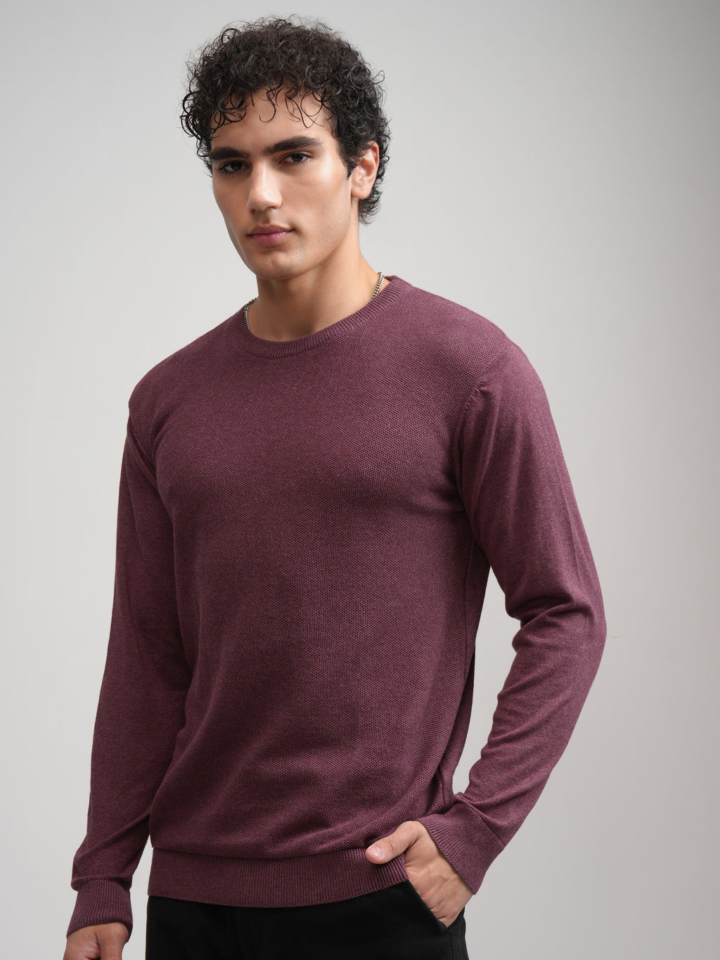 Highlander Men Maroon Solid Round Neck Regular Fit T-Shirt - Maroon - Image 4