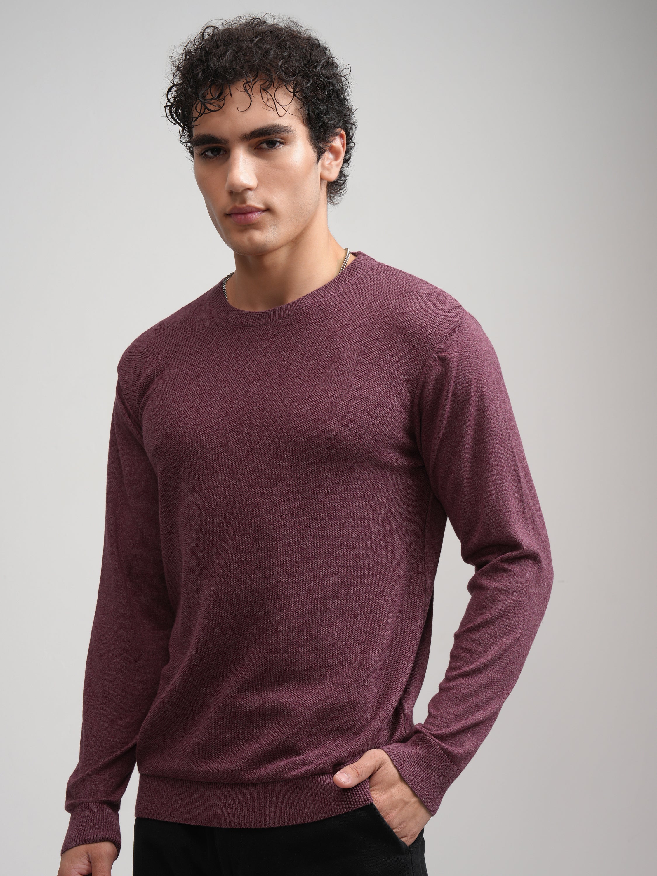 Highlander Men Maroon Solid Round Neck Regular Fit T-Shirt - Maroon - Image 4