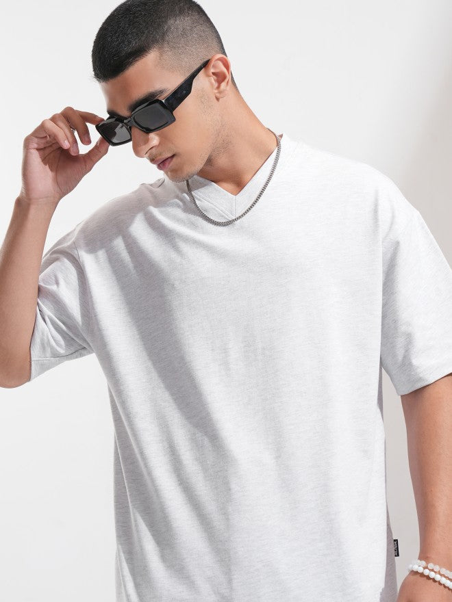 Highlander Men Off White Solid Oversized Fit T-Shirt - Off White - Image 1