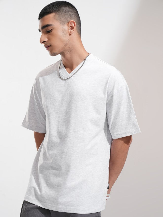 Highlander Men Off White Solid Oversized Fit T-Shirt - Off White - Image 4