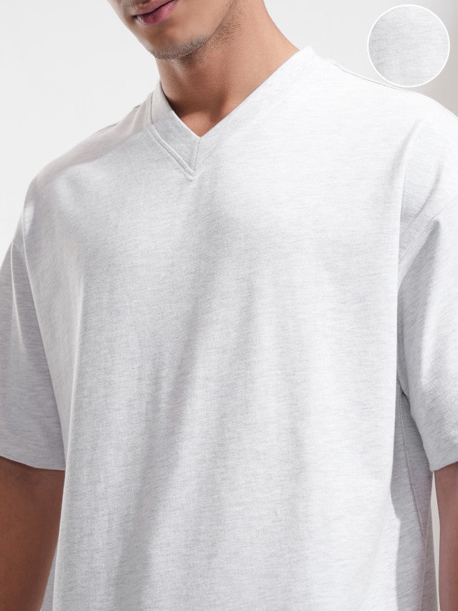 Highlander Men Off White Solid Oversized Fit T-Shirt - Off White - Image 5