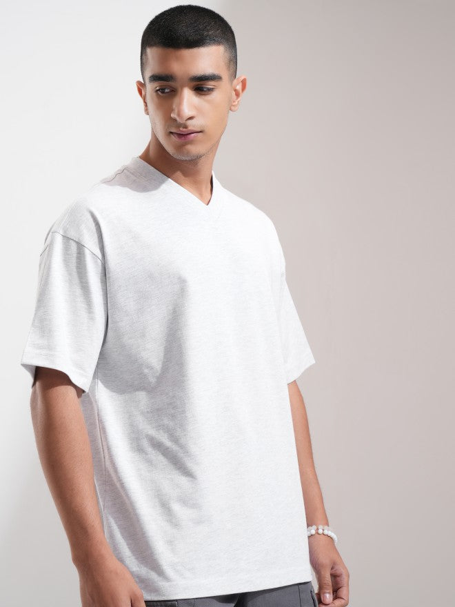 Highlander Men Off White Solid Oversized Fit T-Shirt - Off White - Image 6