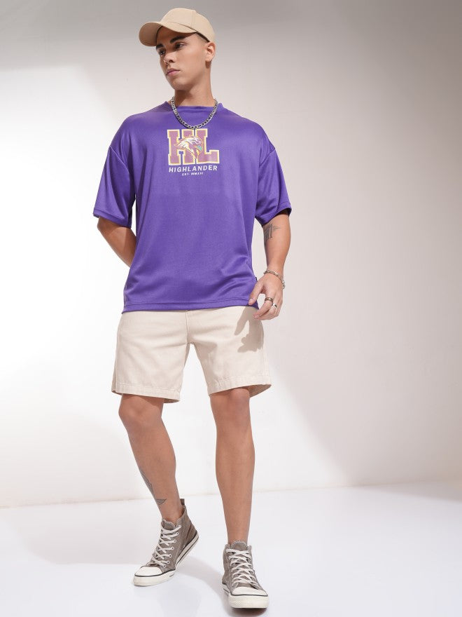 Highlander Men Purple Printed Round Neck Oversized Fit T-Shirt - Purple - Image 2