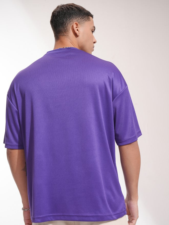 Highlander Men Purple Printed Round Neck Oversized Fit T-Shirt - Purple - Image 3