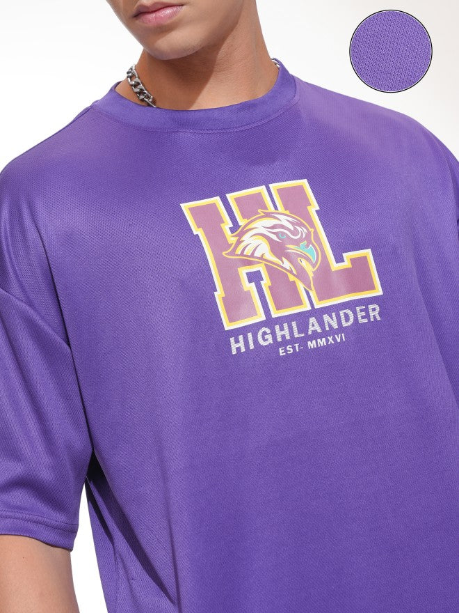 Highlander Men Purple Printed Round Neck Oversized Fit T-Shirt - Purple - Image 5