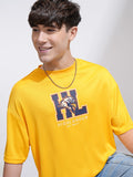 Highlander Men Yellow Printed Round Neck Oversized Fit T-Shirt - Yellow - Image 1