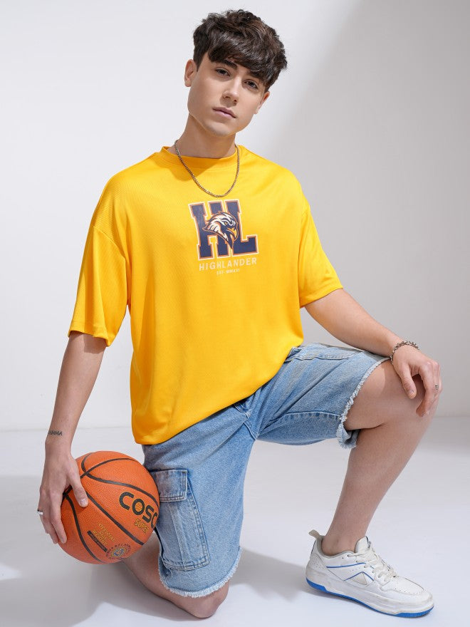 Highlander Men Yellow Printed Round Neck Oversized Fit T-Shirt - Yellow - Image 2