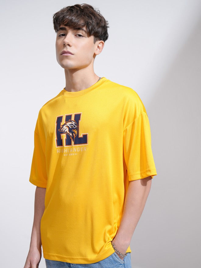Highlander Men Yellow Printed Round Neck Oversized Fit T-Shirt - Yellow - Image 4