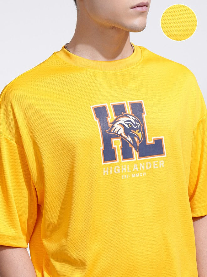 Highlander Men Yellow Printed Round Neck Oversized Fit T-Shirt - Yellow - Image 5