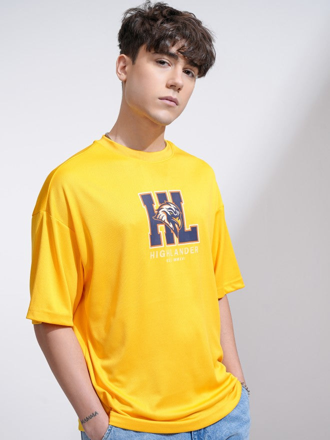 Highlander Men Yellow Printed Round Neck Oversized Fit T-Shirt - Yellow - Image 6