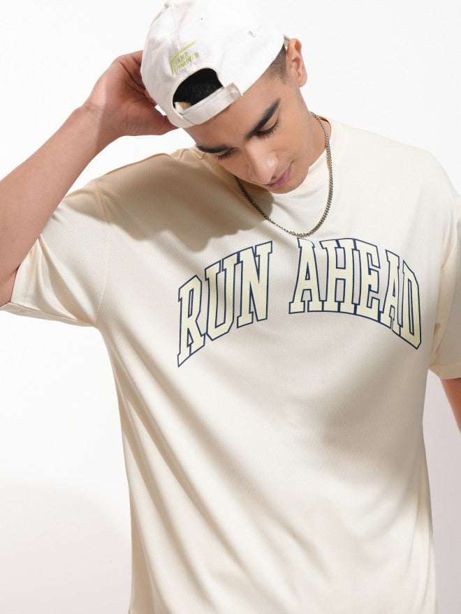 Highlander Men Cream Printed Round Neck Oversized Fit T-Shirt - Cream - Image 1