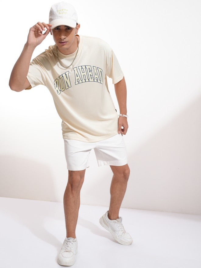 Highlander Men Cream Printed Round Neck Oversized Fit T-Shirt - Cream - Image 2