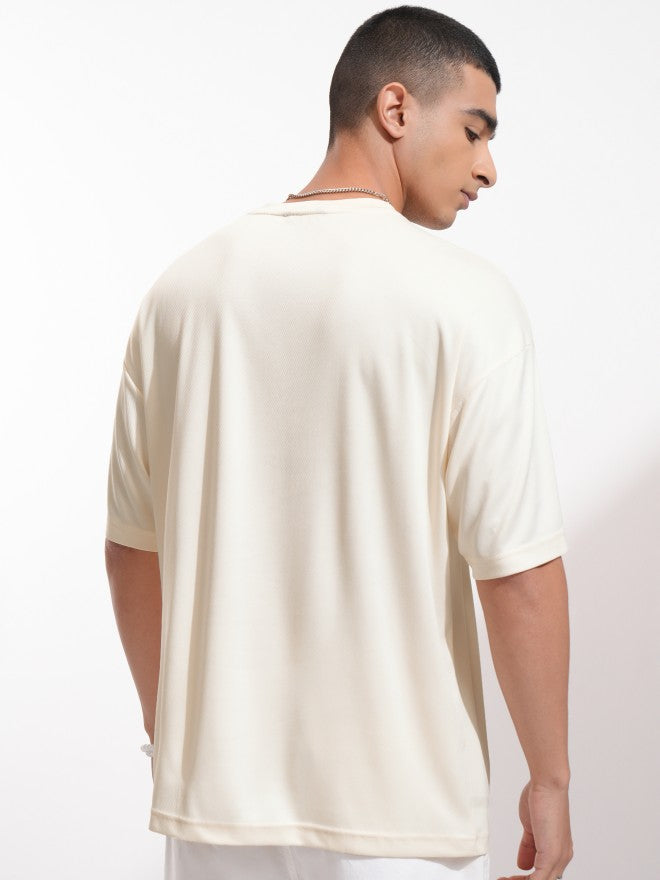 Highlander Men Cream Printed Round Neck Oversized Fit T-Shirt - Cream - Image 3