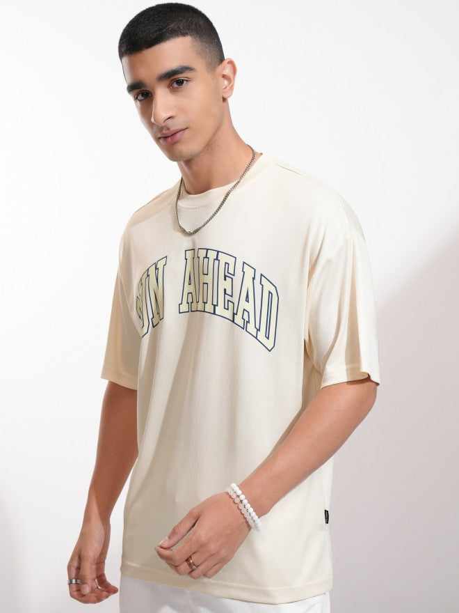 Highlander Men Cream Printed Round Neck Oversized Fit T-Shirt - Cream - Image 4