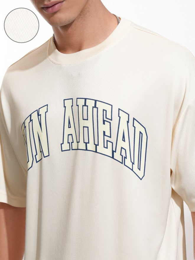Highlander Men Cream Printed Round Neck Oversized Fit T-Shirt - Cream - Image 5