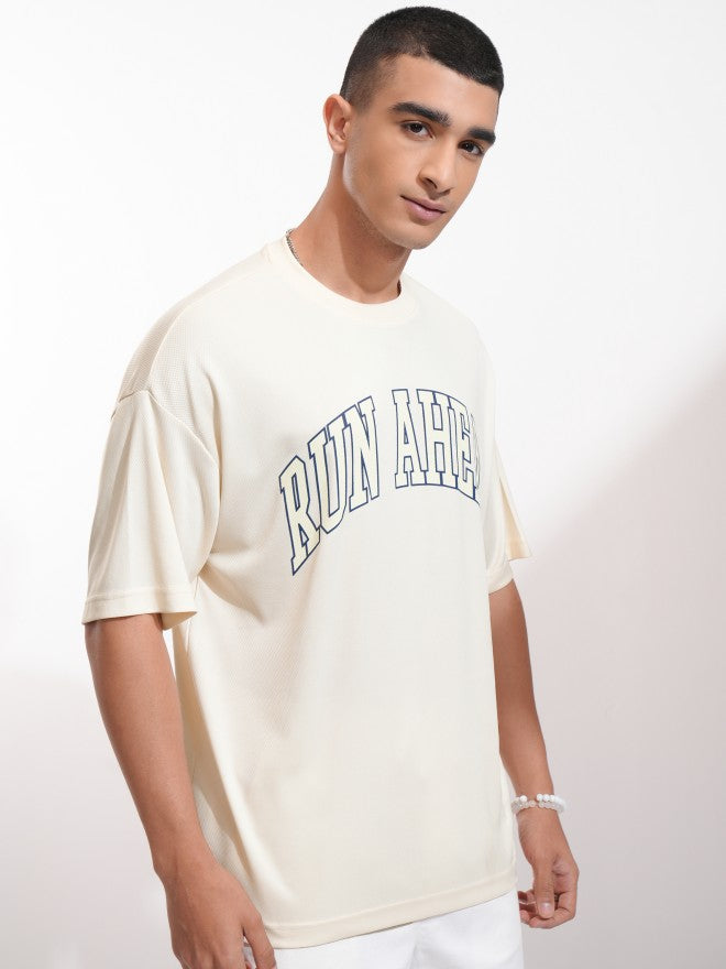 Highlander Men Cream Printed Round Neck Oversized Fit T-Shirt - Cream - Image 6