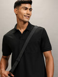 Highlander Men Black Solid Polo Collar T-Shirt - Black - Image 1