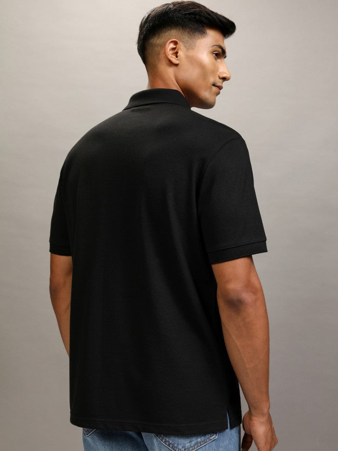 Highlander Men Black Solid Polo Collar T-Shirt - Black - Image 3