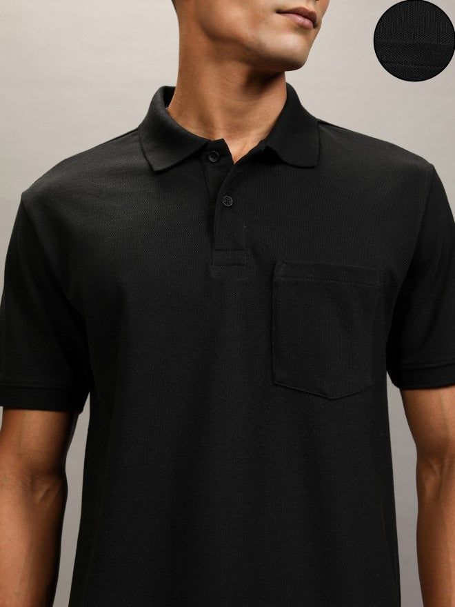 Highlander Men Black Solid Polo Collar T-Shirt - Black - Image 5