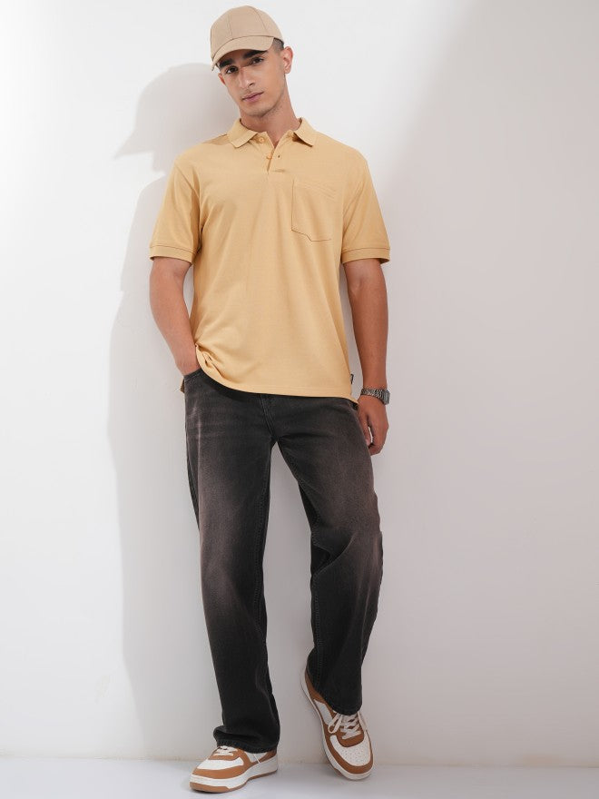 Highlander Men Beige Solid Polo Collar T-Shirt - Beige - Image 2
