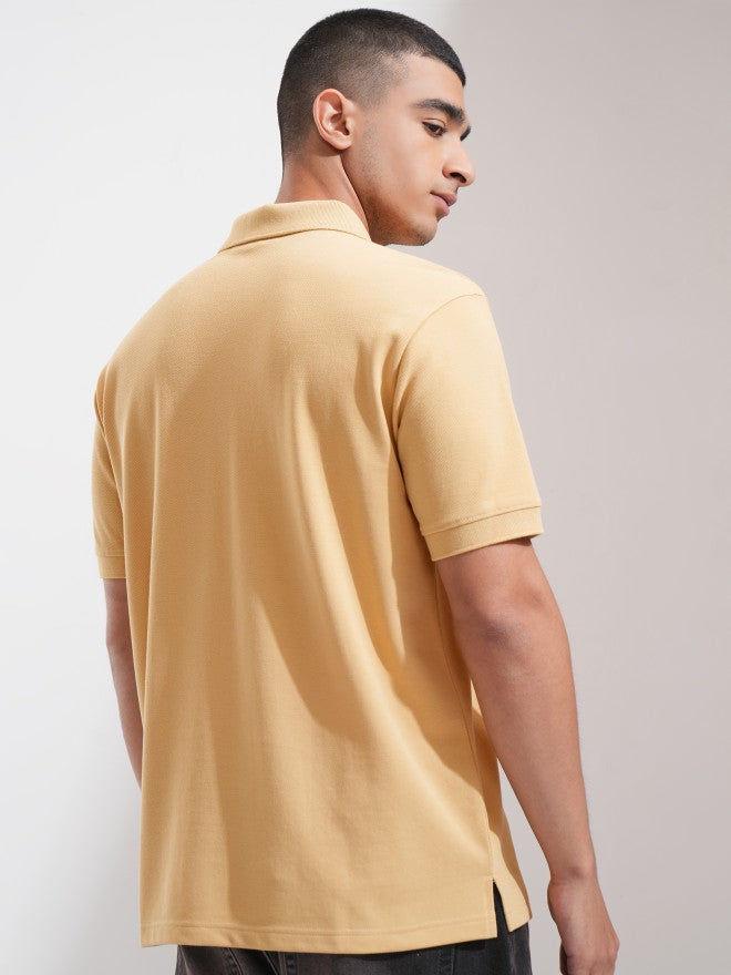 Highlander Men Beige Solid Polo Collar T-Shirt - Beige - Image 3