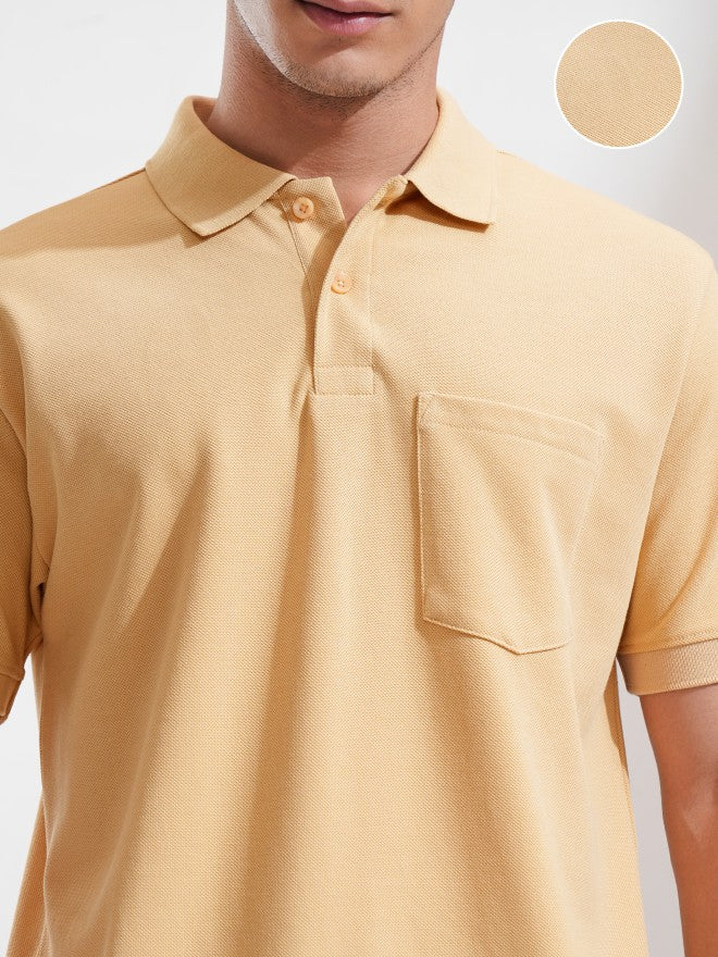 Highlander Men Beige Solid Polo Collar T-Shirt - Beige - Image 5