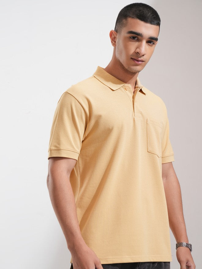 Highlander Men Beige Solid Polo Collar T-Shirt - Beige - Image 6