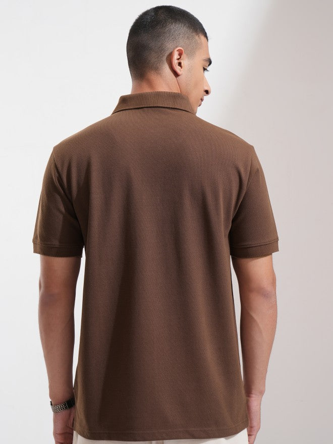 Highlander Men Brown Solid Polo Collar T-Shirt - Brown - Image 3