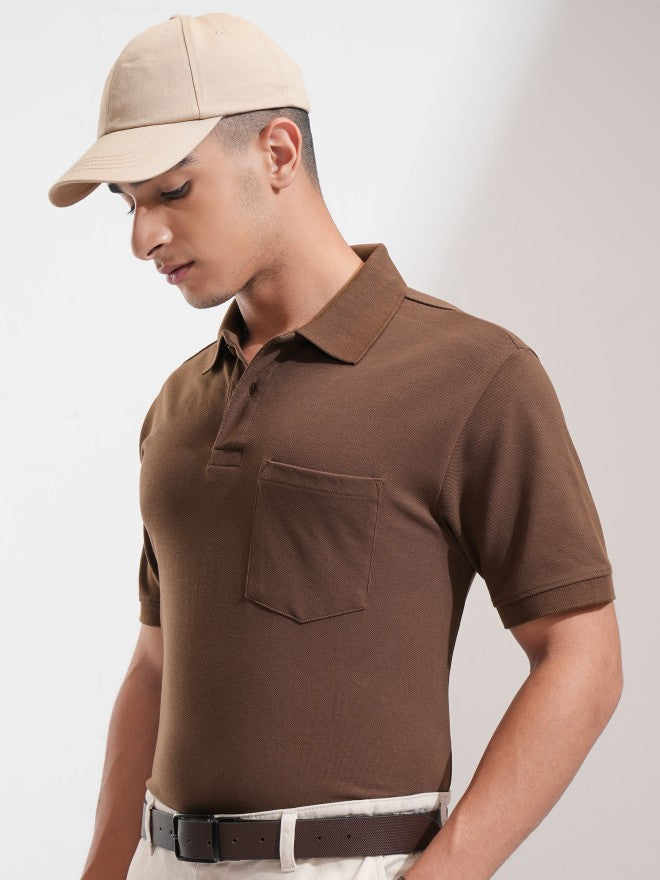 Highlander Men Brown Solid Polo Collar T-Shirt - Brown - Image 4