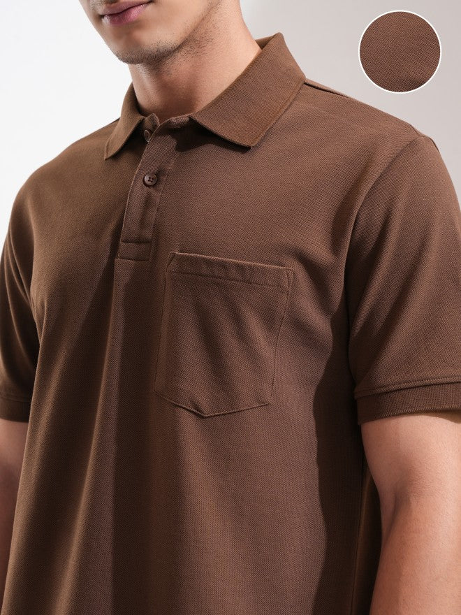 Highlander Men Brown Solid Polo Collar T-Shirt - Brown - Image 5