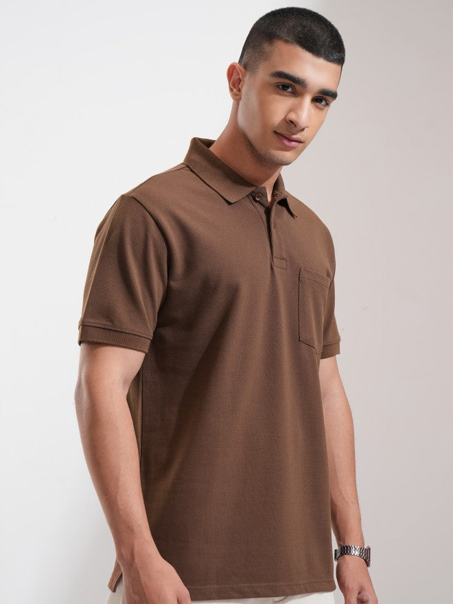 Highlander Men Brown Solid Polo Collar T-Shirt - Brown - Image 6