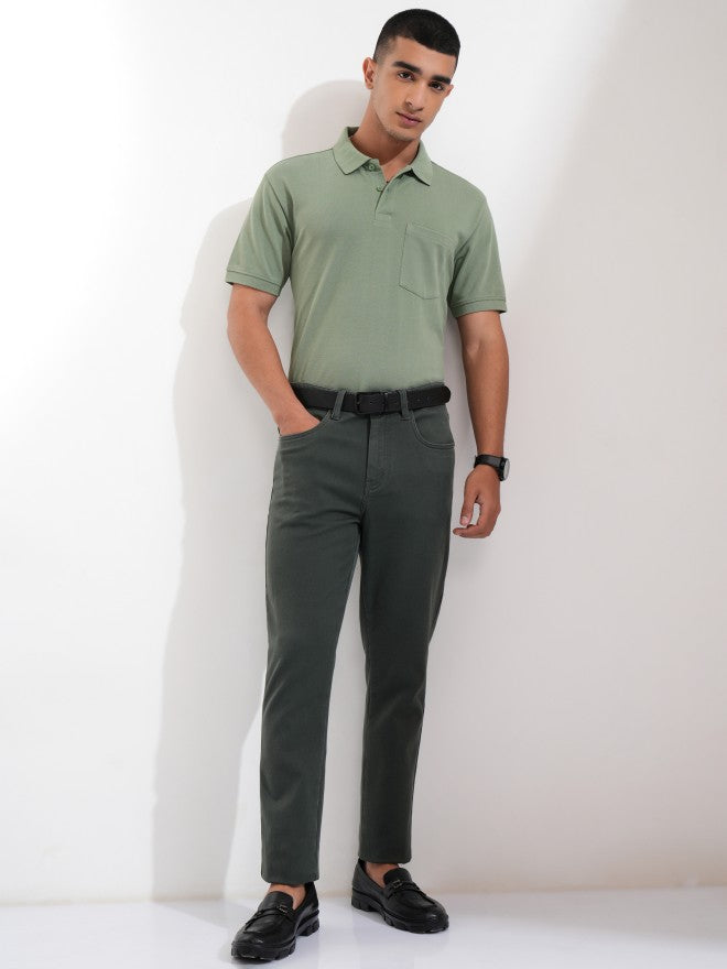 Highlander Men Olive Solid Polo Collar T-Shirt - Olive - Image 2