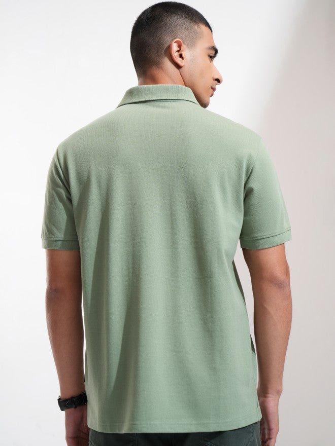 Highlander Men Olive Solid Polo Collar T-Shirt - Olive - Image 3