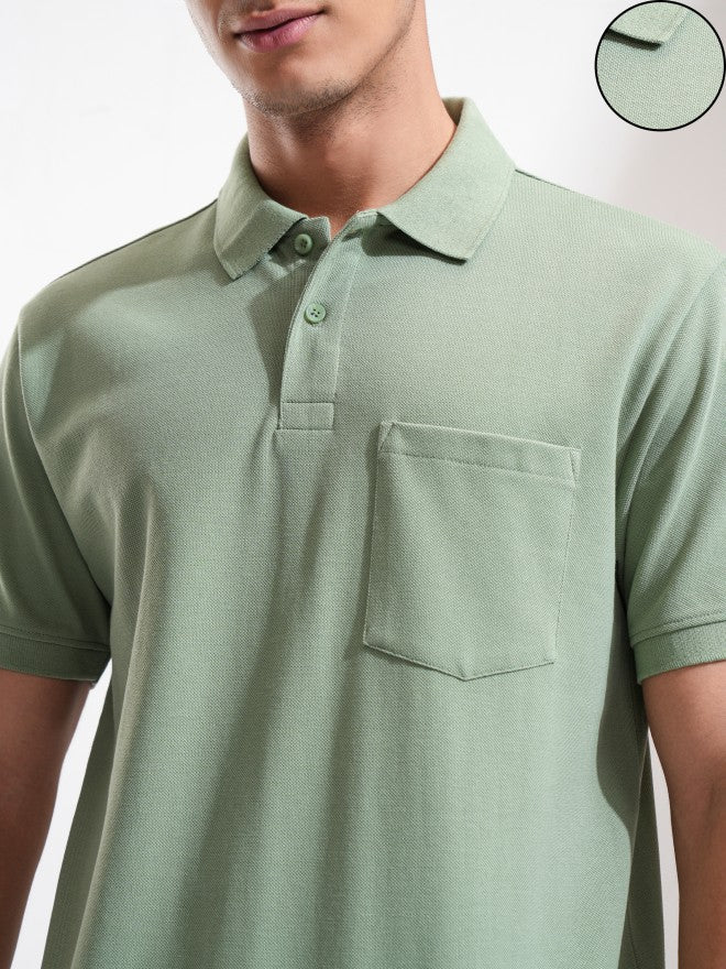 Highlander Men Olive Solid Polo Collar T-Shirt - Olive - Image 5