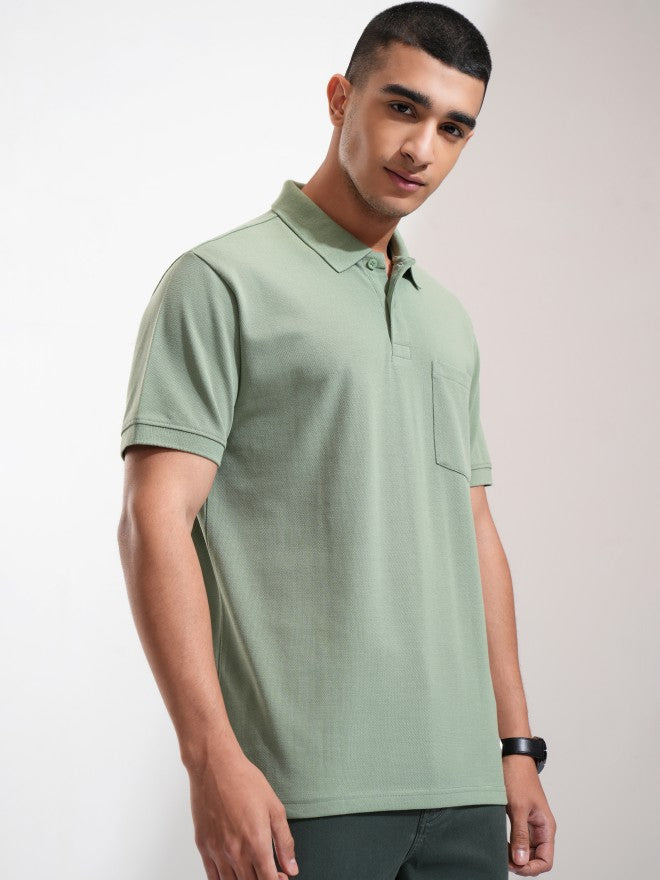 Highlander Men Olive Solid Polo Collar T-Shirt - Olive - Image 6