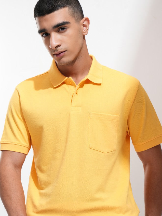 Highlander Men Yellow Solid Polo Collar T-Shirt - Yellow - Image 1