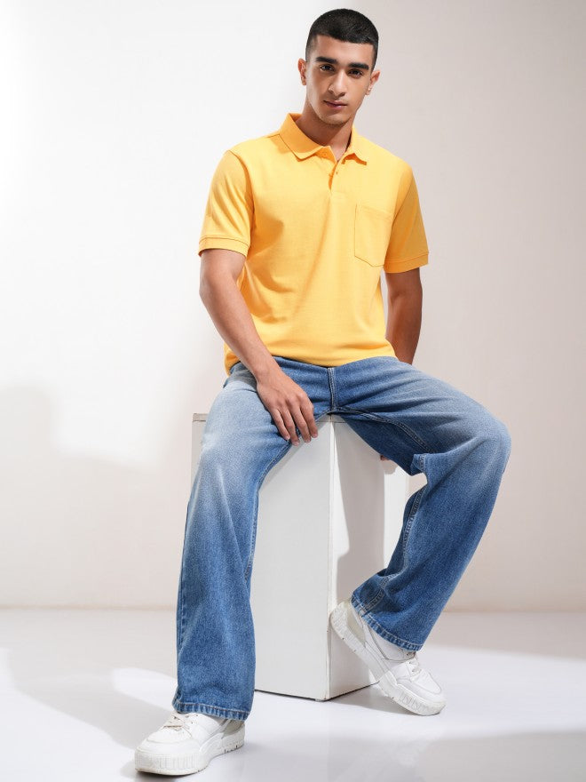 Highlander Men Yellow Solid Polo Collar T-Shirt - Yellow - Image 2