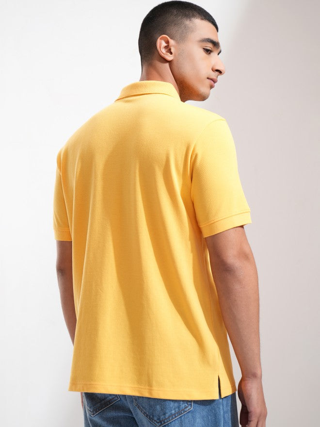 Highlander Men Yellow Solid Polo Collar T-Shirt - Yellow - Image 3